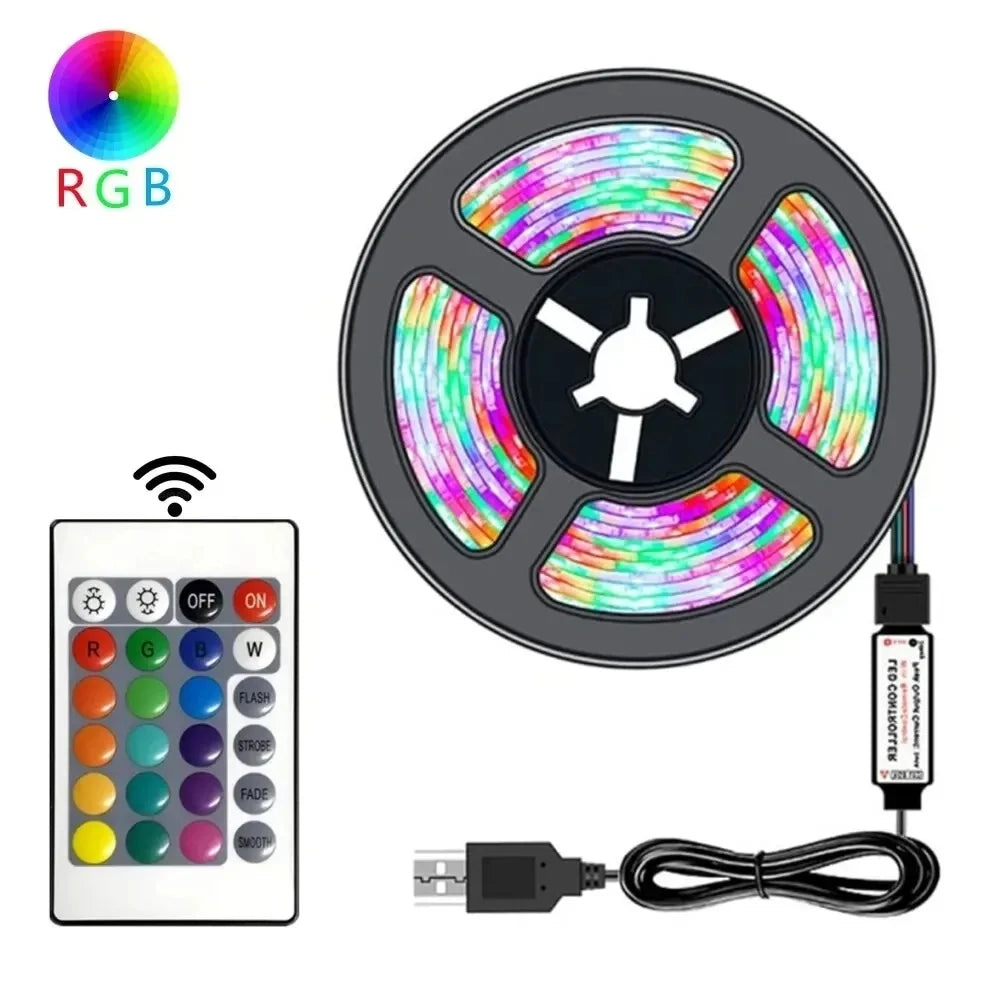 10/15/20M 2835 LED Strip Light RGB Remote Control Lights USB Flexible Lamp Tape Ribbon for TV Desktop Back Light Diode Tape