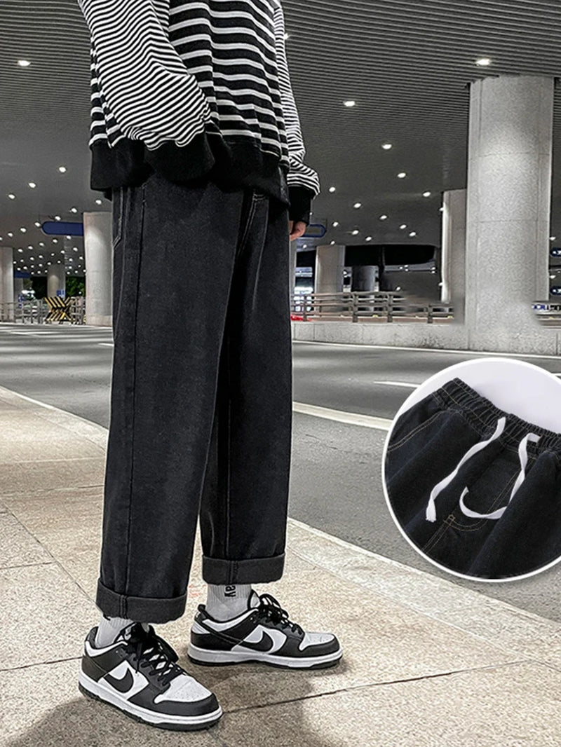 Autumn Korean Fashion Drawstring Y2K Jeans Homme Classic Baggy Straight Wide Leg Pants 2025 New Hip Hop Streetwear Casual Jean